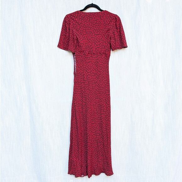 Reformation Tyra Dress Womens 4 Red Nicole Floral Print Bow Slip Style Midi NWT - Picture 3 of 9